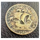 Portugal Coins - Republica Portuguesa Bust, 1943 Caravel Ship- 50 Centavos