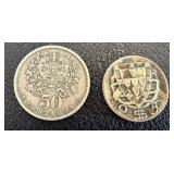 Portugal Coins - Republica Portuguesa Bust, 1943 Caravel Ship- 50 Centavos