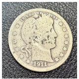 Barber Quarter 1911 - U.S. 25c Silver Coin