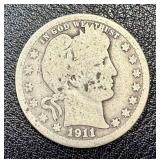 Barber Quarter 1911 - U.S. 25c Silver Coin