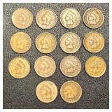Indian Head Cents - 14 Circulated Coins, Dates Vary (1897-1908)