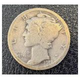 1944 Walking Half Dollar, Barber Dimes (2) & Mercury Dimes (4) - Circulated