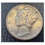 1944 Walking Half Dollar, Barber Dimes (2) & Mercury Dimes (4) - Circulated