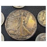 1944 Walking Half Dollar, Barber Dimes (2) & Mercury Dimes (4) - Circulated