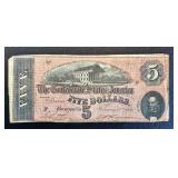 Confederate States of America 5-Dollar Note - Dated 2/17/1864