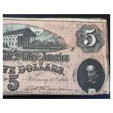 Confederate States of America 5-Dollar Note - Dated 2/17/1864