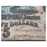 Confederate States of America 5-Dollar Note - Dated 2/17/1864