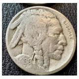 Buffalo Nickels (Lot of 9) - Circulated, Dates Vary (1935-1937)