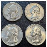 Washington Quarters - 9 Circulated Coins (Dates 1942, 1962, 1964)
