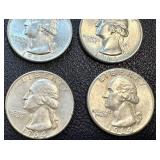 Washington Quarters - 9 Circulated Coins (Dates 1942, 1962, 1964)