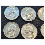 Washington Quarters - 9 Circulated Coins (Dates 1942, 1962, 1964)