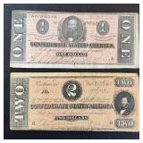 Confederate States One & Two Dollar Notes (Lot of 2) - Feb 17, 1864, Richmond