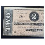 Confederate States One & Two Dollar Notes (Lot of 2) - Feb 17, 1864, Richmond
