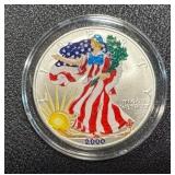 American Eagle Colorized 2000 1 oz .999 Silver Dollar - In Full Color