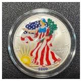 American Eagle Colorized 2000 1 oz .999 Silver Dollar - In Full Color