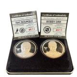 The Highland Mint Bobby Orr & Ray Bourque 1 oz .999 Fine Silver Proof Coin Set