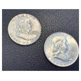 1958 Benjamin Franklin Silver Half Dollars - 2 Coins