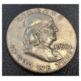 1958 Benjamin Franklin Silver Half Dollars - 2 Coins