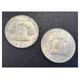 1958 Benjamin Franklin Silver Half Dollars - 2 Coins