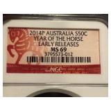 2014 Australia 50c Year of the Horse MS69 Early Releases NGC Slab