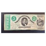 Antique Virginia Treasury Note - Five Dollars, March 13, 1862
