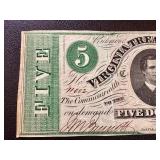 Antique Virginia Treasury Note - Five Dollars, March 13, 1862