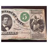 Antique Virginia Treasury Note - Five Dollars, March 13, 1862