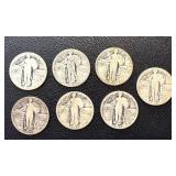 Walking Liberty Quarters - 7 Coins - 1925, 1926, 1927 - Circulated