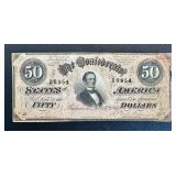 Confederate States of America 50-Dollar Note - Feb 17, 1864 - Jefferson Davis Portrait (Serial 56954)