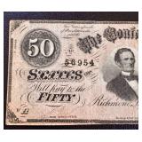 Confederate States of America 50-Dollar Note - Feb 17, 1864 - Jefferson Davis Portrait (Serial 56954)