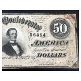 Confederate States of America 50-Dollar Note - Feb 17, 1864 - Jefferson Davis Portrait (Serial 56954)