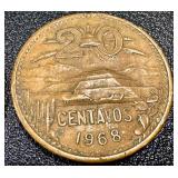 Banco de Mexico 5 Peso Banknotes & 20 Centavos Coins (Mexico 1960s-70s)