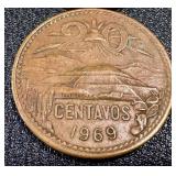 Banco de Mexico 5 Peso Banknotes & 20 Centavos Coins (Mexico 1960s-70s)