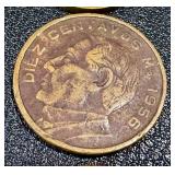 Banco de Mexico 5 Peso Banknotes & 20 Centavos Coins (Mexico 1960s-70s)