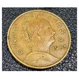 Banco de Mexico 5 Peso Banknotes & 20 Centavos Coins (Mexico 1960s-70s)