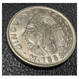 Banco de Mexico 5 Peso Banknotes & 20 Centavos Coins (Mexico 1960s-70s)