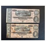Confederate States Ten Dollar Banknotes - Richmond Feb 17, 1864 (Nos. 5892 & 20974)