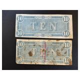 Confederate States Ten Dollar Banknotes - Richmond Feb 17, 1864 (Nos. 5892 & 20974)