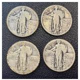 Walking Liberty Quarter Dollars - Four Coins (1925, 1926 x2, 1927)