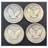 Walking Liberty Quarter Dollars - Four Coins (1925, 1926 x2, 1927)