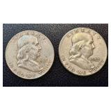 Two Franklin Half Dollar Coins 1953 & 1957