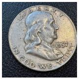 Two Franklin Half Dollar Coins 1953 & 1957