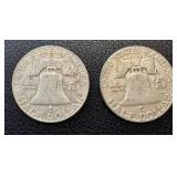 Two Franklin Half Dollar Coins 1953 & 1957