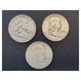 Ben Franklin Half Dollars 1953 - 3 Coins, One With S Mint Mark