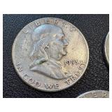 Ben Franklin Half Dollars 1953 - 3 Coins, One With S Mint Mark