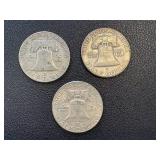 Ben Franklin Half Dollars 1953 - 3 Coins, One With S Mint Mark