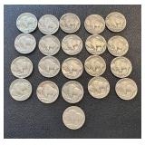 Buffalo Nickels - 21 Coins, Circulated, Varied Years