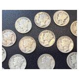 Mercury Dimes - 24 Circulated, Mixed Years (1920s-1940s)