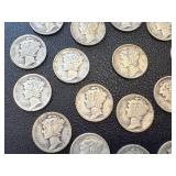 Mercury Dimes - 24 Circulated, Mixed Years (1920s-1940s)
