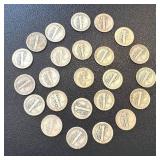 Mercury Dimes - 24 Circulated, Mixed Years (1920s-1940s)